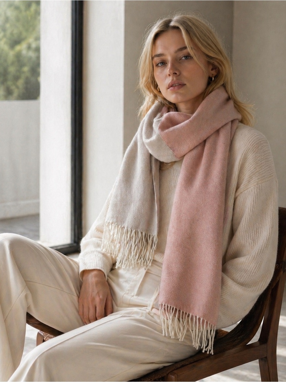 GIVENCHY 100% Cashmere Two Toned Pink Scarf with Fringe